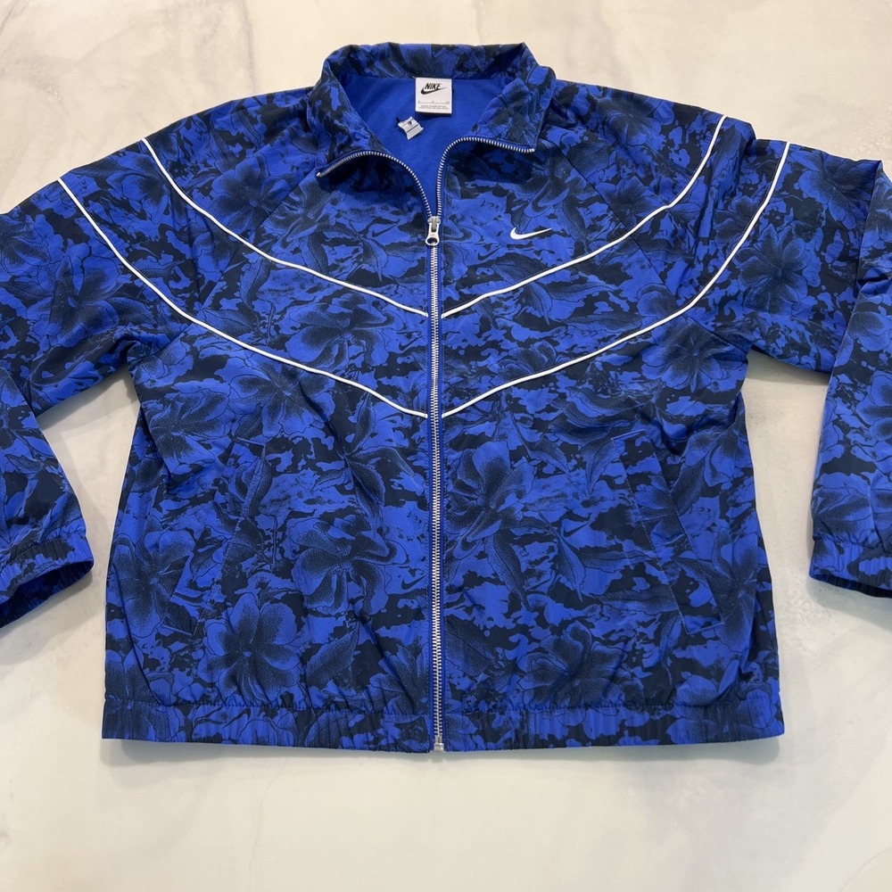 Nike Windrunner Jacket‎ Womens Small Blue Black Floral Camo Full Zip Windbreaker